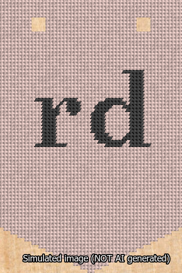 A simulated image of the stitched needlepoint design: Banner 13m Pointed rd Black on Pink. Not A.I. generated.