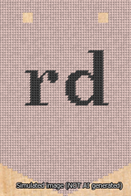 A simulated image of the stitched needlepoint design: Banner 13m Pointed rd Black on Pink. Not A.I. generated.