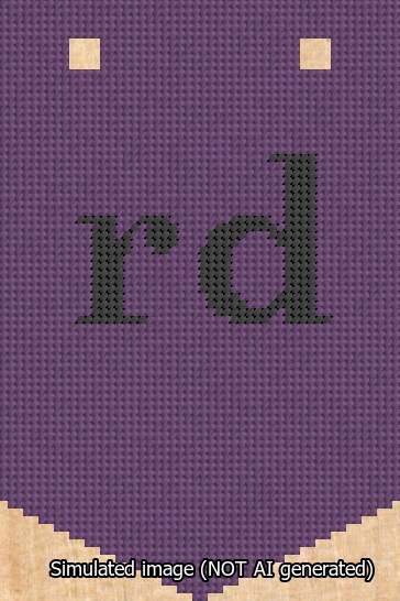 A simulated image of the stitched needlepoint design: Banner 13m Pointed rd Black on Purple. Not A.I. generated.