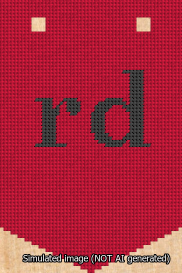 A simulated image of the stitched needlepoint design: Banner 13m Pointed rd Black on Red. Not A.I. generated.