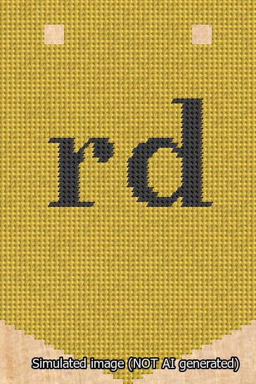 A simulated image of the stitched needlepoint design: Banner 13m Pointed rd Black on Yellow. Not A.I. generated.
