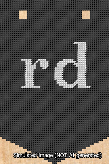 A simulated image of the stitched needlepoint design: Banner 13m Pointed rd White on Black. Not A.I. generated.