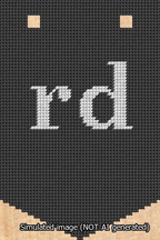 A simulated image of the stitched needlepoint design: Banner 13m Pointed rd White on Black. Not A.I. generated.