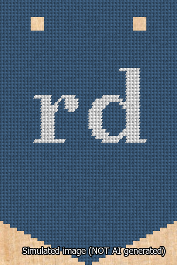 A simulated image of the stitched needlepoint design: Banner 13m Pointed rd White on Blue. Not A.I. generated.