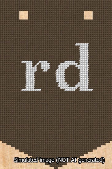 A simulated image of the stitched needlepoint design: Banner 13m Pointed rd White on Brown. Not A.I. generated.