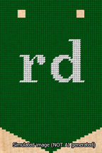A simulated image of the stitched needlepoint design: Banner 13m Pointed rd White on Green. Not A.I. generated.