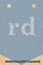A simulated image of the stitched needlepoint design: Banner 13m Pointed rd White on Light Blue. Not A.I. generated.