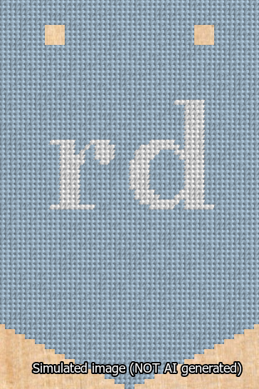 A simulated image of the stitched needlepoint design: Banner 13m Pointed rd White on Light Blue. Not A.I. generated.