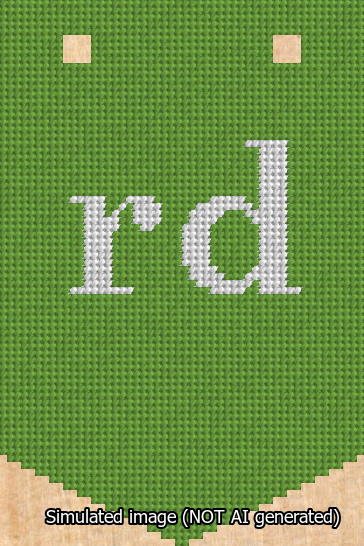 A simulated image of the stitched needlepoint design: Banner 13m Pointed rd White on Light Green. Not A.I. generated.