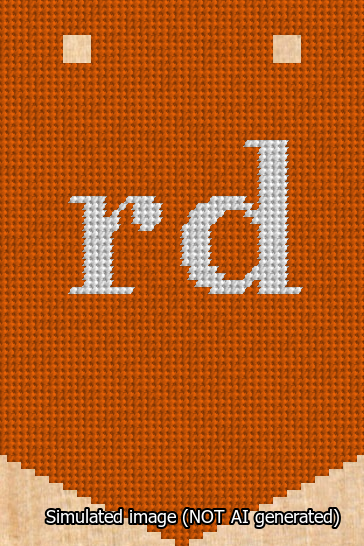 A simulated image of the stitched needlepoint design: Banner 13m Pointed rd White on Orange. Not A.I. generated.