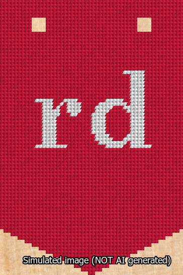 A simulated image of the stitched needlepoint design: Banner 13m Pointed rd White on Red. Not A.I. generated.