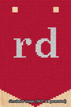 A simulated image of the stitched needlepoint design: Banner 13m Pointed rd White on Red. Not A.I. generated.