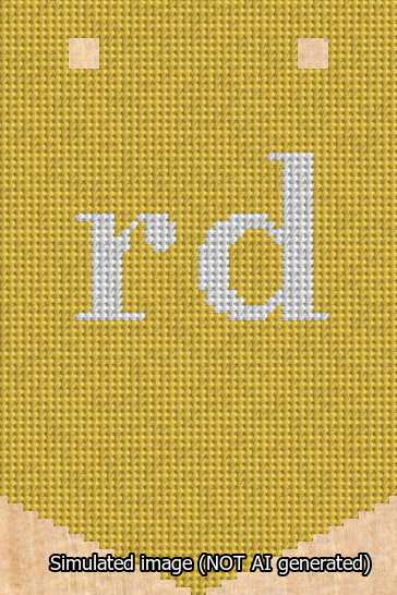 A simulated image of the stitched needlepoint design: Banner 13m Pointed rd White on Yellow. Not A.I. generated.