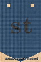A simulated image of the stitched needlepoint design: Banner 13m Pointed st Black on Blue. Not A.I. generated.