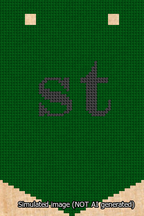 A simulated image of the stitched needlepoint design: Banner 13m Pointed st Black on Green. Not A.I. generated.
