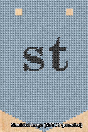 A simulated image of the stitched needlepoint design: Banner 13m Pointed st Black on Light Blue. Not A.I. generated.