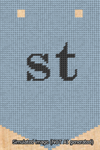 A simulated image of the stitched needlepoint design: Banner 13m Pointed st Black on Light Blue. Not A.I. generated.