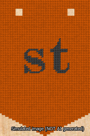A simulated image of the stitched needlepoint design: Banner 13m Pointed st Black on Orange. Not A.I. generated.