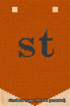 A simulated image of the stitched needlepoint design: Banner 13m Pointed st Black on Orange. Not A.I. generated.