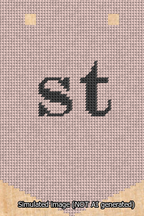 A simulated image of the stitched needlepoint design: Banner 13m Pointed st Black on Pink. Not A.I. generated.