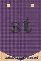 A simulated image of the stitched needlepoint design: Banner 13m Pointed st Black on Purple. Not A.I. generated.