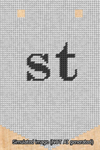 A simulated image of the stitched needlepoint design: Banner 13m Pointed st Black on White. Not A.I. generated.
