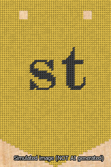 A simulated image of the stitched needlepoint design: Banner 13m Pointed st Black on Yellow. Not A.I. generated.