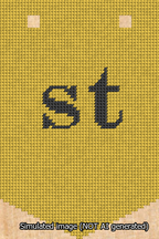 A simulated image of the stitched needlepoint design: Banner 13m Pointed st Black on Yellow. Not A.I. generated.