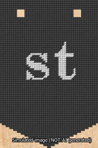 A simulated image of the stitched needlepoint design: Banner 13m Pointed st White on Black. Not A.I. generated.