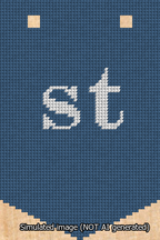 A simulated image of the stitched needlepoint design: Banner 13m Pointed st White on Blue. Not A.I. generated.