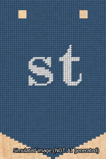 A simulated image of the stitched needlepoint design: Banner 13m Pointed st White on Blue. Not A.I. generated.
