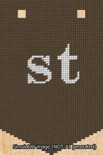 A simulated image of the stitched needlepoint design: Banner 13m Pointed st White on Brown. Not A.I. generated.