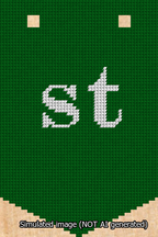 A simulated image of the stitched needlepoint design: Banner 13m Pointed st White on Green. Not A.I. generated.