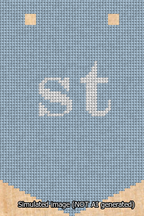 A simulated image of the stitched needlepoint design: Banner 13m Pointed st White on Light Blue. Not A.I. generated.