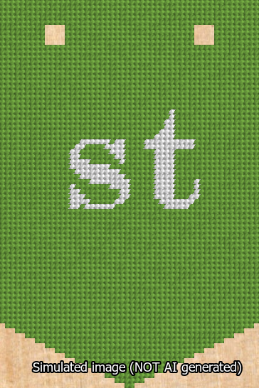 A simulated image of the stitched needlepoint design: Banner 13m Pointed st White on Light Green. Not A.I. generated.