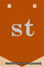 A simulated image of the stitched needlepoint design: Banner 13m Pointed st White on Orange. Not A.I. generated.