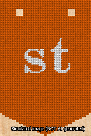 A simulated image of the stitched needlepoint design: Banner 13m Pointed st White on Orange. Not A.I. generated.