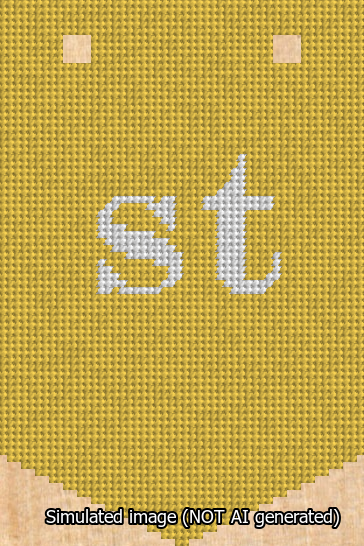 A simulated image of the stitched needlepoint design: Banner 13m Pointed st White on Yellow. Not A.I. generated.