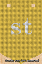 A simulated image of the stitched needlepoint design: Banner 13m Pointed st White on Yellow. Not A.I. generated.