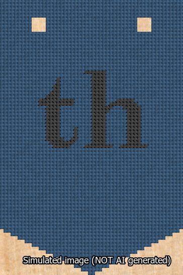 A simulated image of the stitched needlepoint design: Banner 13m Pointed th Black on Blue. Not A.I. generated.