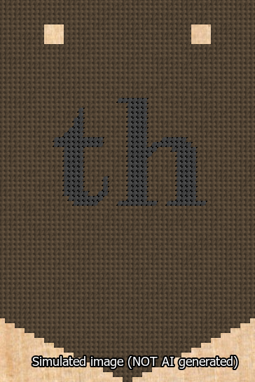 A simulated image of the stitched needlepoint design: Banner 13m Pointed th Black on Brown. Not A.I. generated.