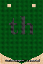 A simulated image of the stitched needlepoint design: Banner 13m Pointed th Black on Green. Not A.I. generated.