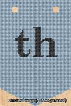 A simulated image of the stitched needlepoint design: Banner 13m Pointed th Black on Light Blue. Not A.I. generated.
