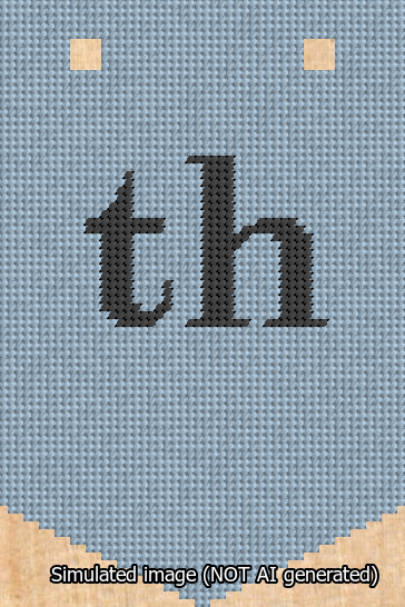 A simulated image of the stitched needlepoint design: Banner 13m Pointed th Black on Light Blue. Not A.I. generated.
