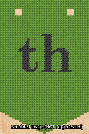 A simulated image of the stitched needlepoint design: Banner 13m Pointed th Black on Light Green. Not A.I. generated.