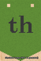 A simulated image of the stitched needlepoint design: Banner 13m Pointed th Black on Light Green. Not A.I. generated.