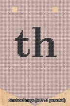 A simulated image of the stitched needlepoint design: Banner 13m Pointed th Black on Pink. Not A.I. generated.