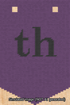 A simulated image of the stitched needlepoint design: Banner 13m Pointed th Black on Purple. Not A.I. generated.