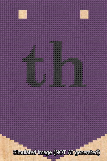 A simulated image of the stitched needlepoint design: Banner 13m Pointed th Black on Purple. Not A.I. generated.
