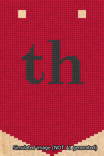 A simulated image of the stitched needlepoint design: Banner 13m Pointed th Black on Red. Not A.I. generated.